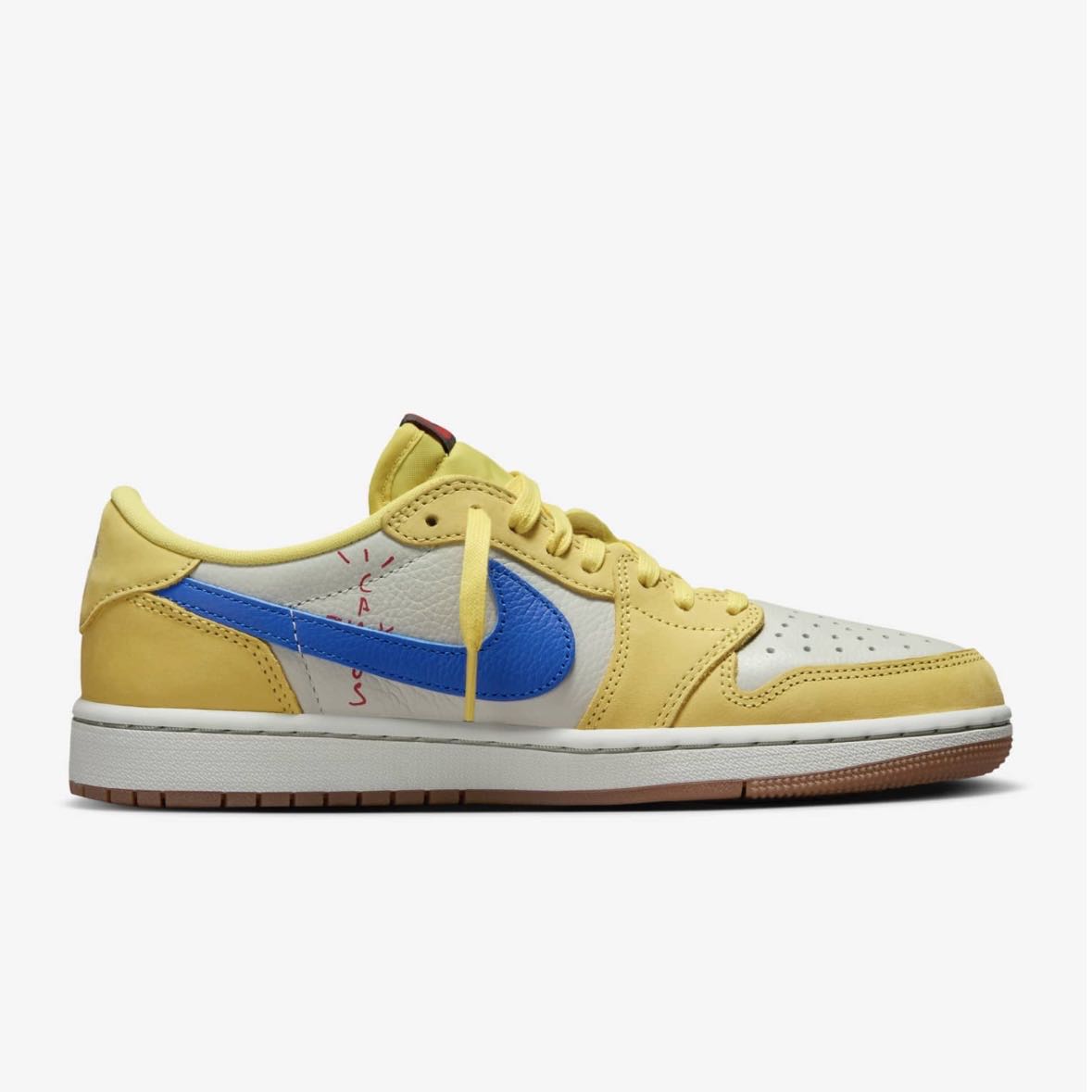 【黒タグ付き】 Travis Scott x Nike Women's Air Jordan 1 Retro Low OG "Canary" Canary/Racer Snubbull/Light Silver/Gum Medium Brown 27.5cm