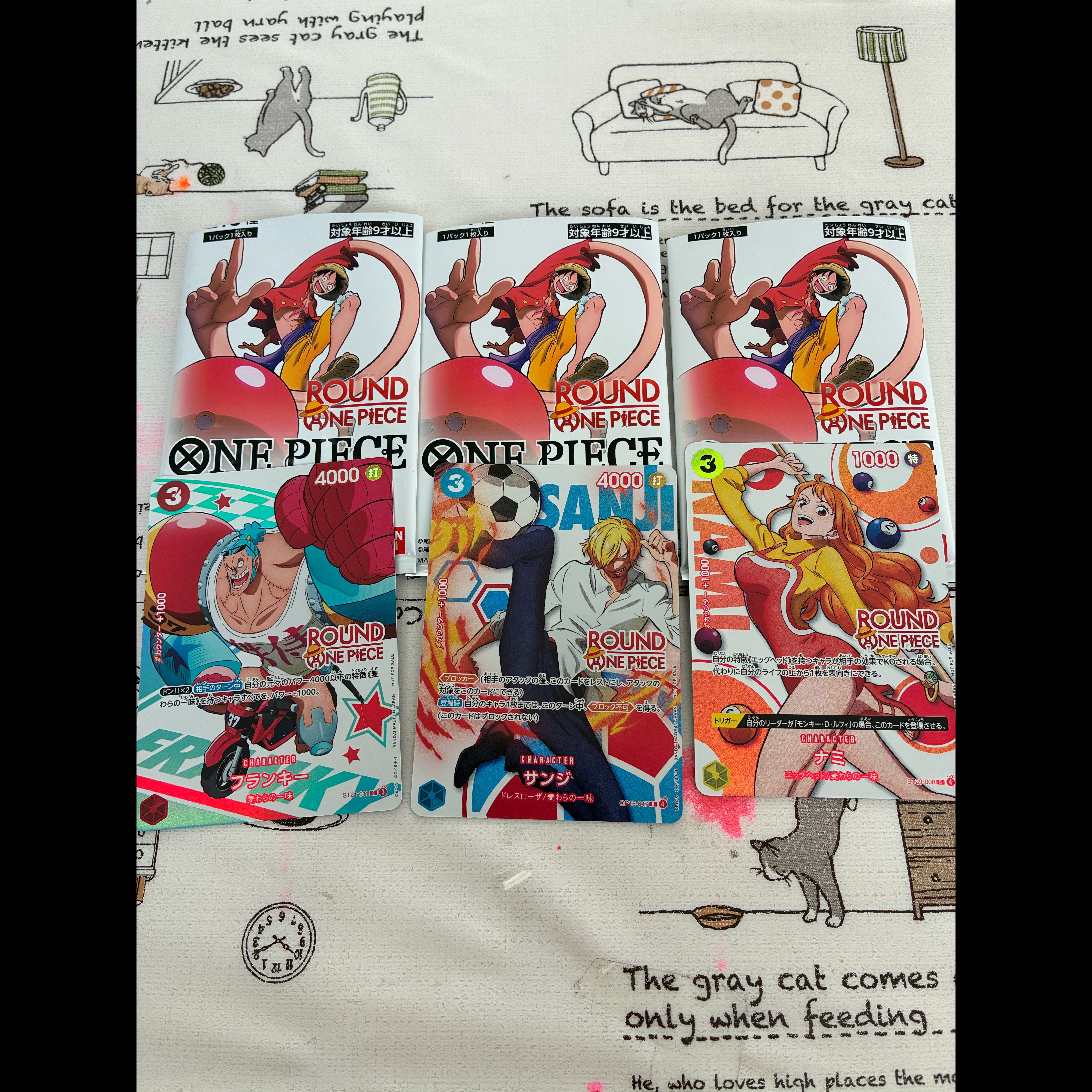 One Piece Cards: Round One Promotion Pack—Brand New, Unused, 3-Card Set: Nami, Sanji, Franky 3枚