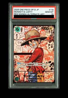 【PSA10】モンキー・D・ルフィ(パラレル)(レッドスーパーパラレル)(コミックパラレル・コミパラ・漫画背景) P-SEC OP13-118