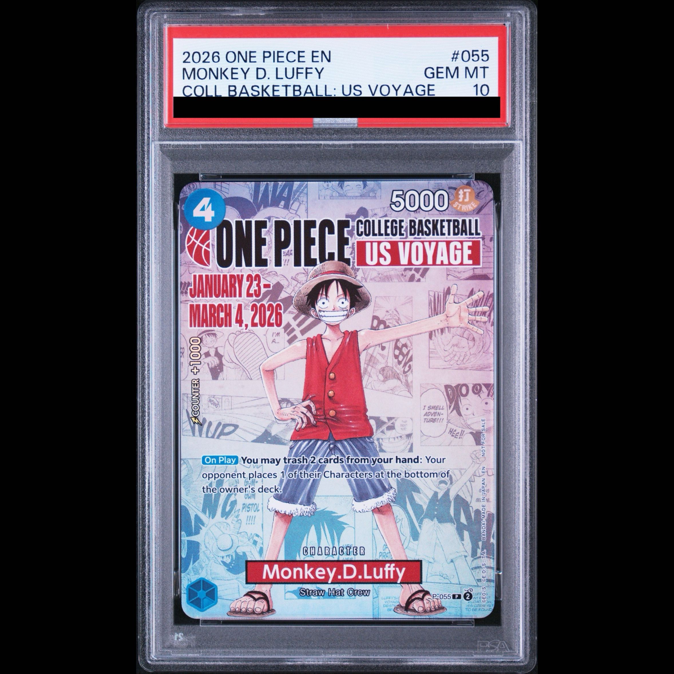 【PSA10】 モンキー・D・ルフィ 《英語版》 (COLLEGE BASKETBALL US VOYAGE) [P] {P-055} 1枚