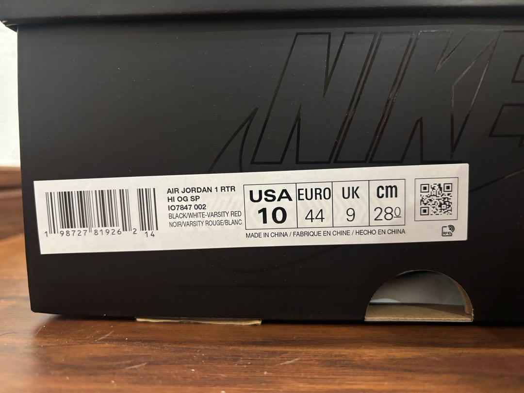 fragment design × UNION × Nike Air Jordan 1 High OG "Black/Varsity Red"  28cm