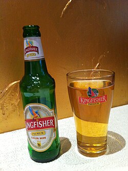 Kingfisher Premium Lager beer bottle and glass