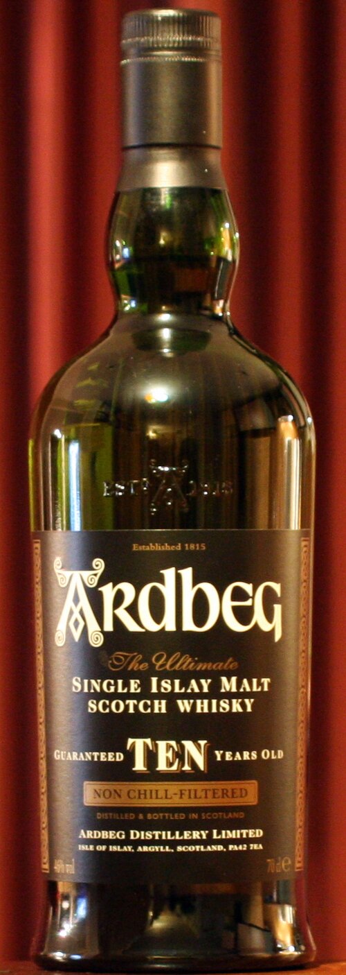 Ardbeg 10 Year Old single Islay malt Scotch whisky bottle