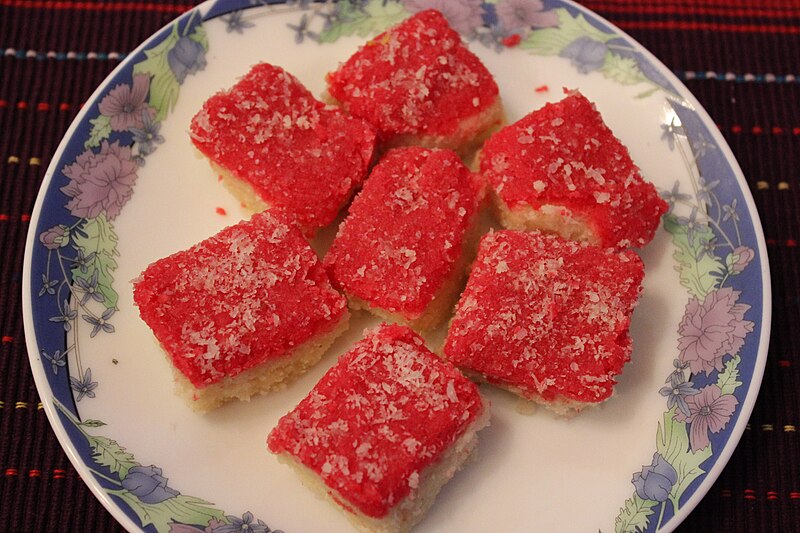 Two-layered coconut barfi Indian sweet