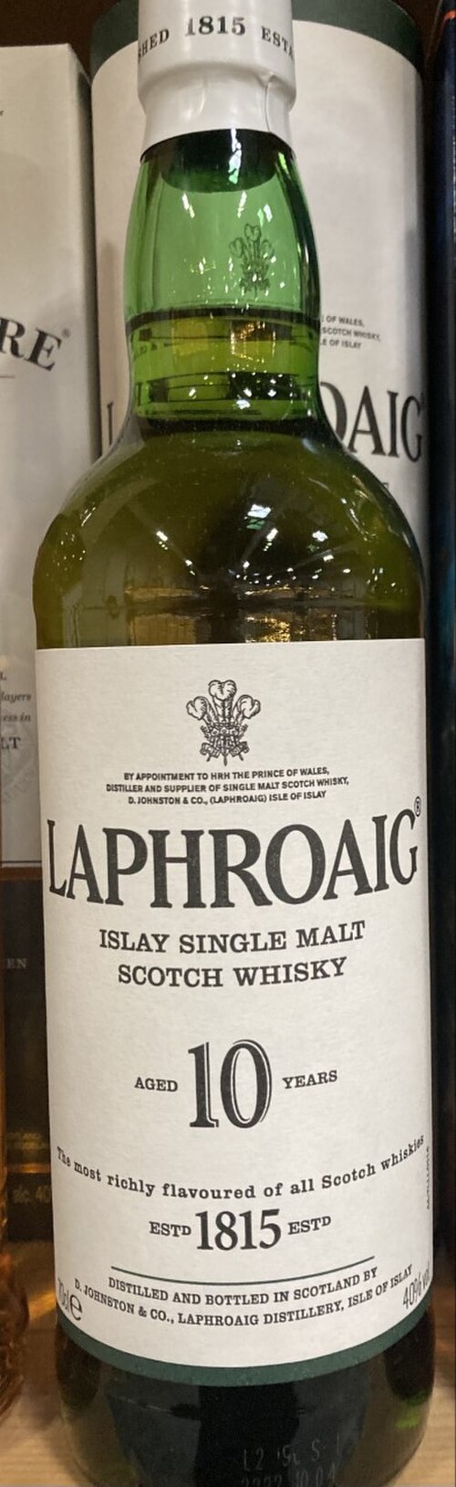 Laphroaig 10 Year Old Islay single malt Scotch whisky bottle