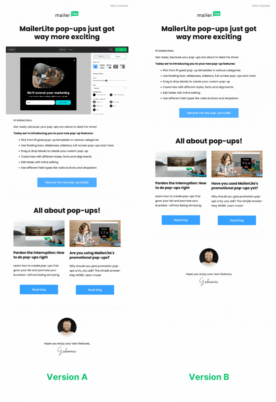 Comparison of two emails, one with a GIF, one without