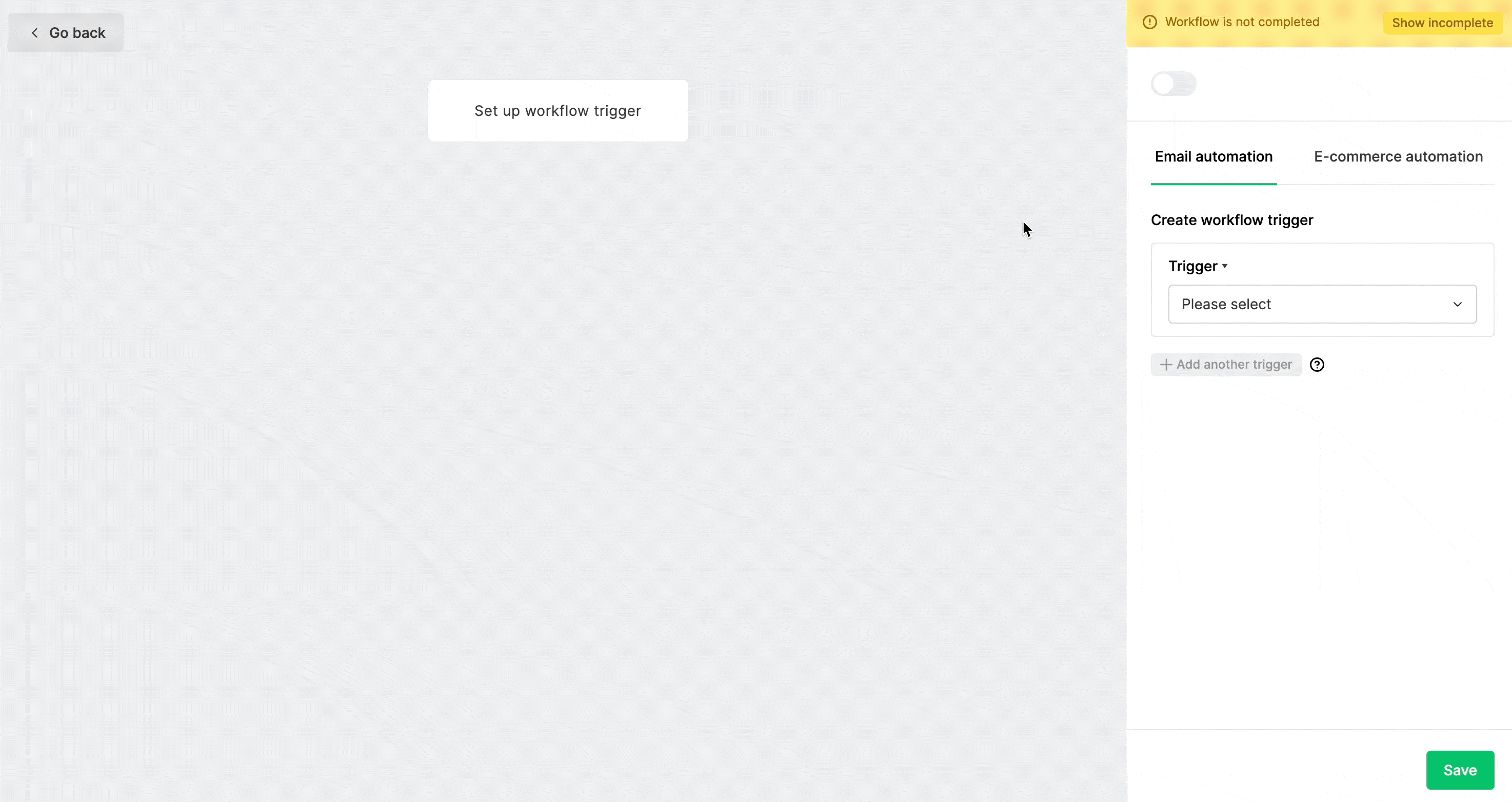 GIF depicting how to set up abandoned cart workflows in MailerLite