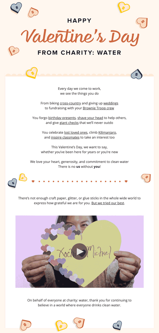 Charity: Water Valentine's Day email idea