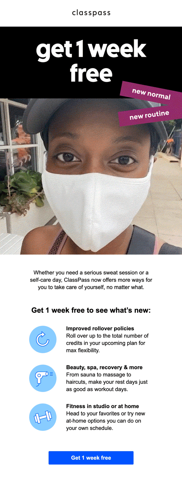 Classpass animated GIF in email example