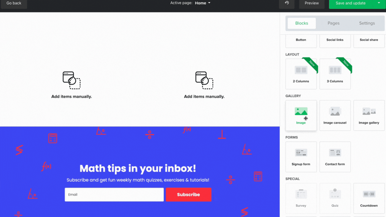 Landing page columns - MailerLite