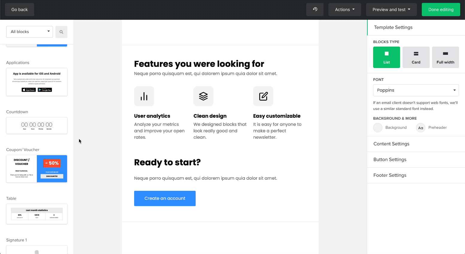 MailerLite's countdown timer and drag and drop editor