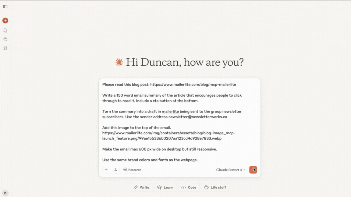 creating emails with MCP