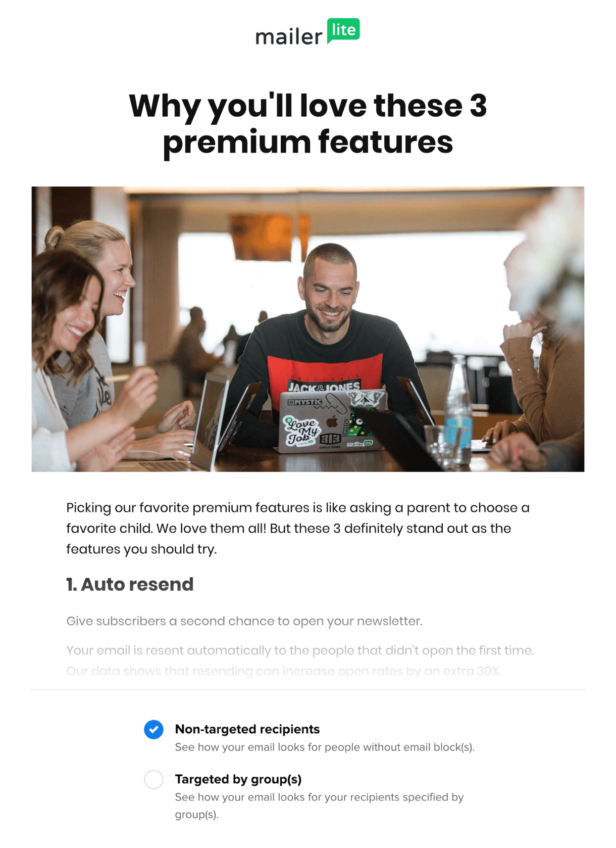 Dynamiczna treść przykład MailerLite