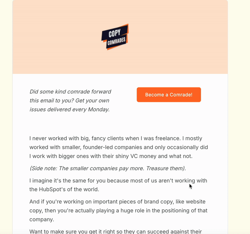 Podgląd newslettera Copy Comrades