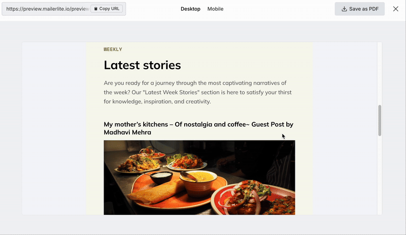Podgląd e-maila z podsumowaniem blogów utworzonym przez MailerLite RSS