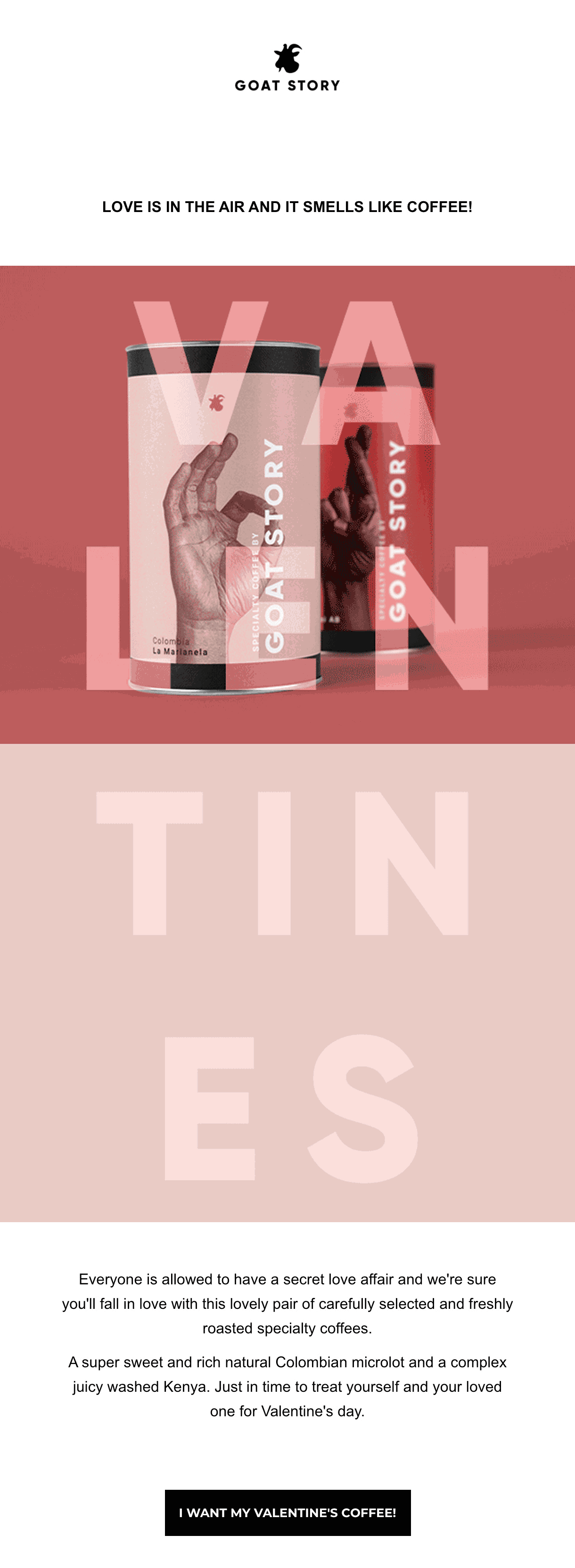 Goat Story Valentine's Day email example