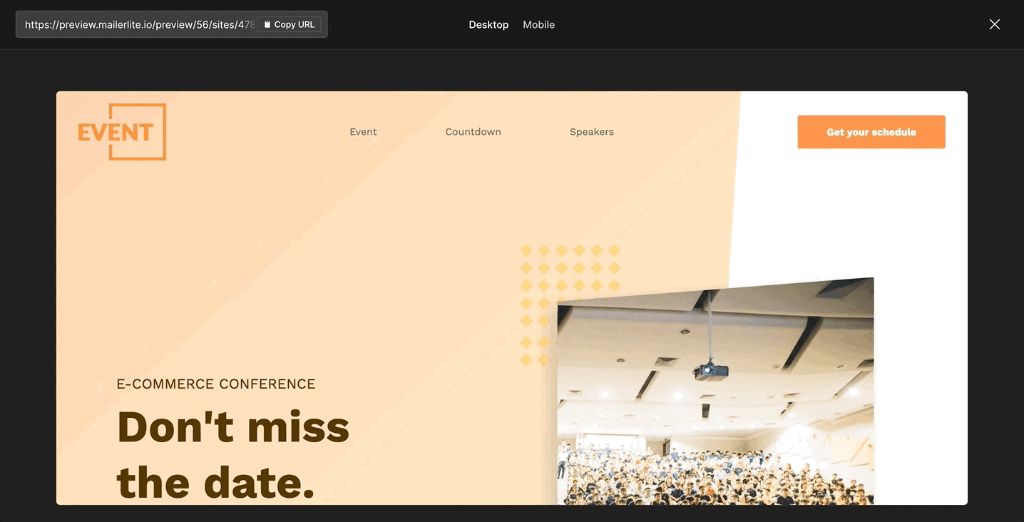 Responsive web design in MailerLite website builder