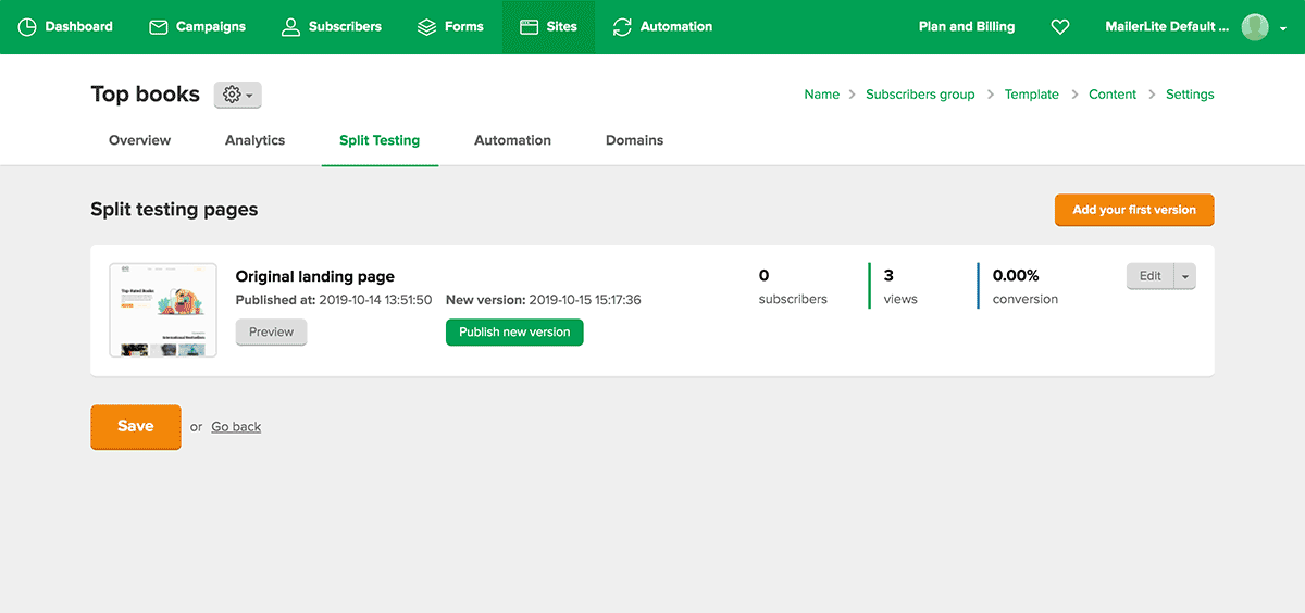 A/B Testing landing pages