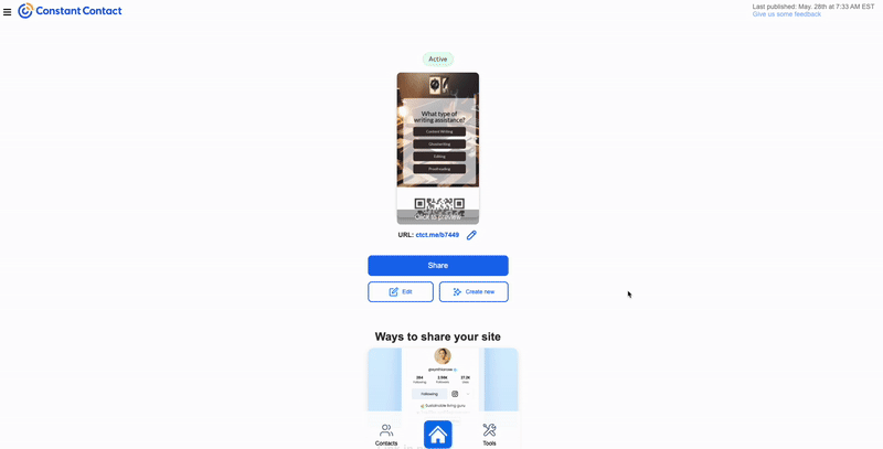 A lead magnet showing sharing options