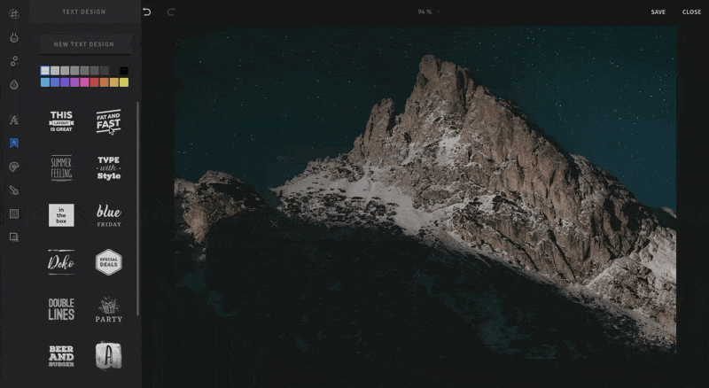 A GIF showing how to add text design to an image in the MailerLite image editor