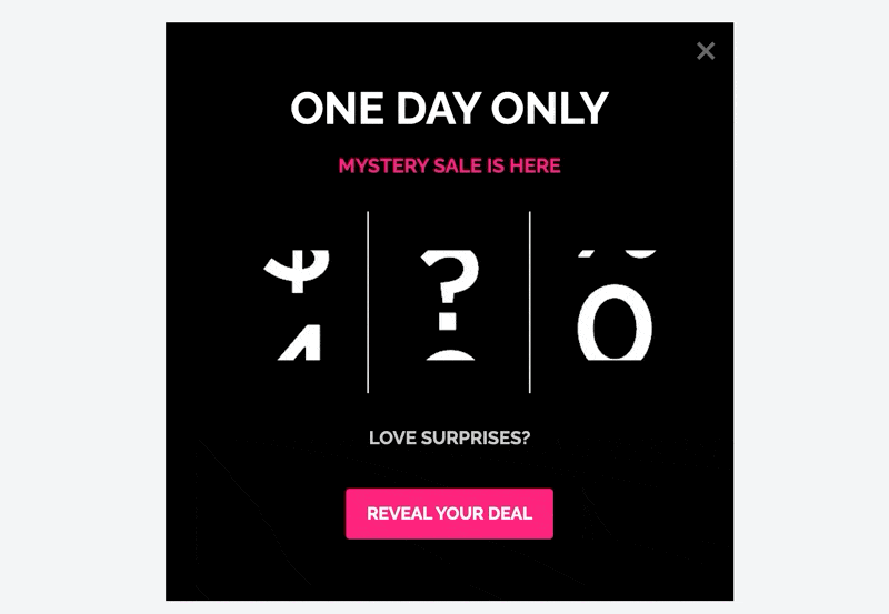 Mystery sale promotion pop-up upsell example