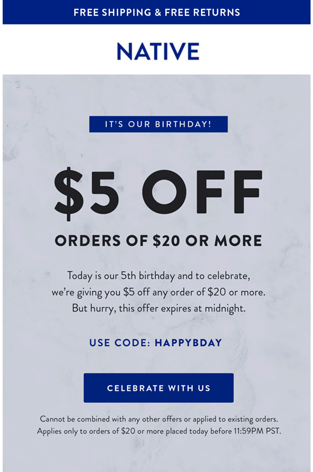 Automated birthday email example from Native