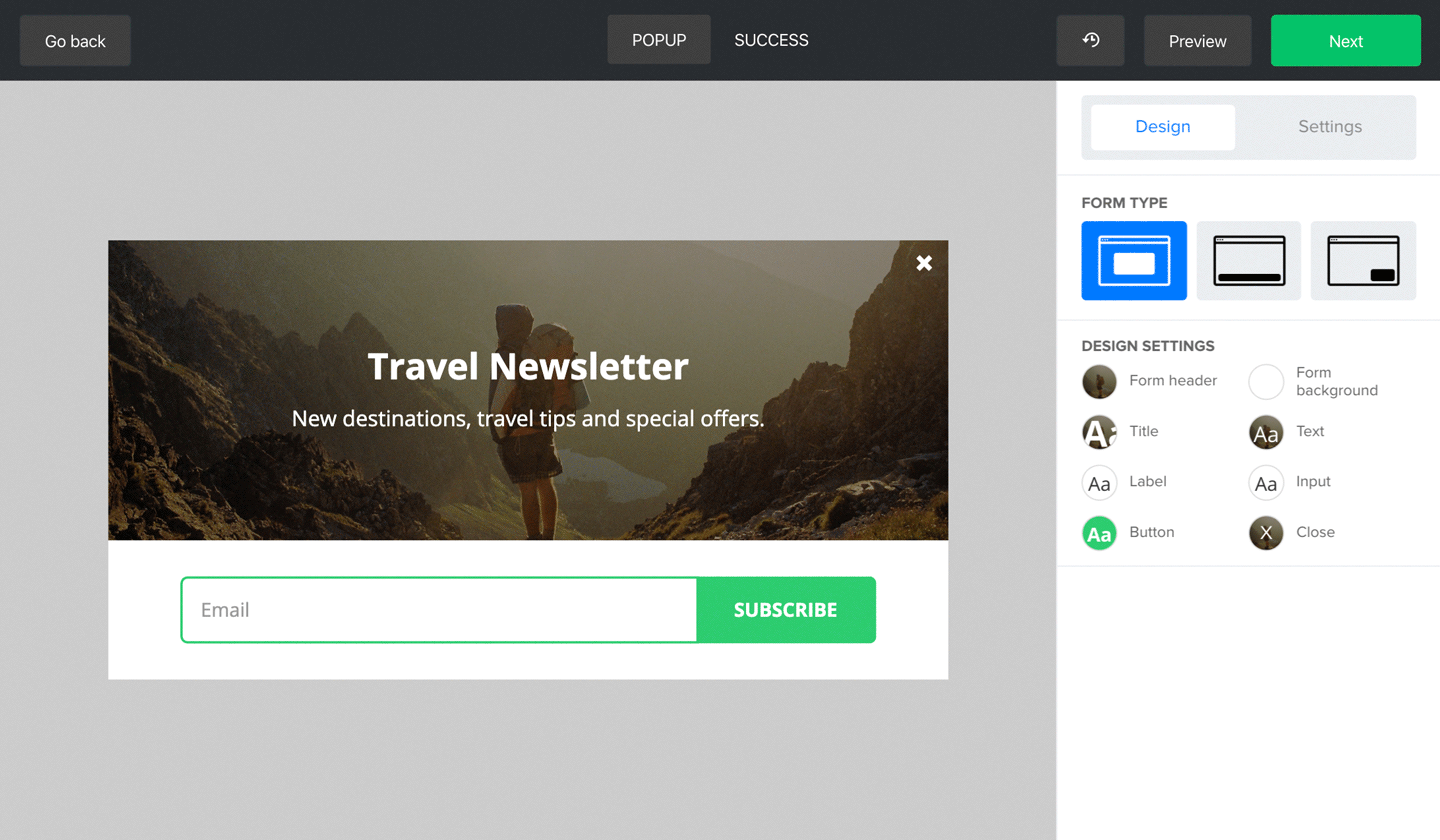 ejemplo de gif pop-up de caja lateral en creador de arrastrar y soltar - MailerLite