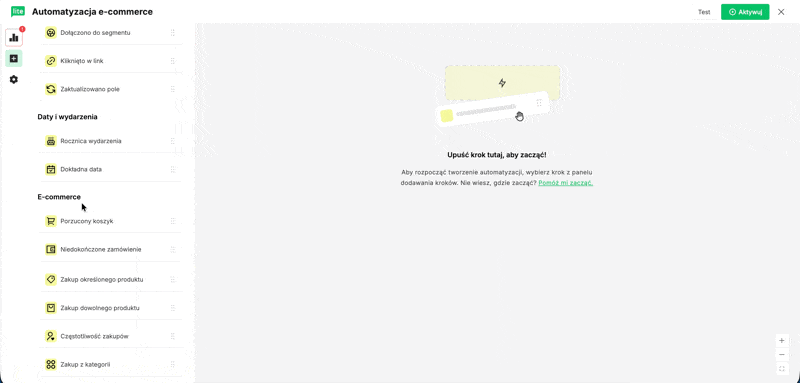 GIF prezentujący, jak użyć wyzwalacza Porzucony koszyk w MailerLite