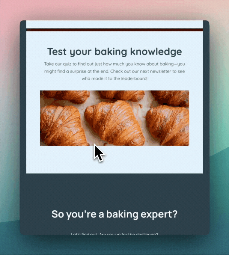 A GIF showing an example of an email quiz built with MailerLite's drag and drop builder.