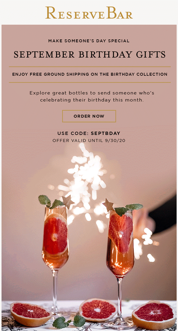 ReserveBar birthday gift newsletter
