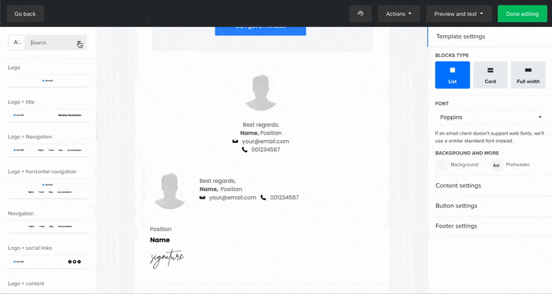 MailerLite email signature signoff blocks gif video how to