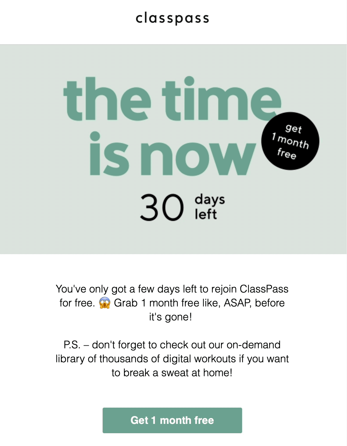 ClassPass countdown timer example