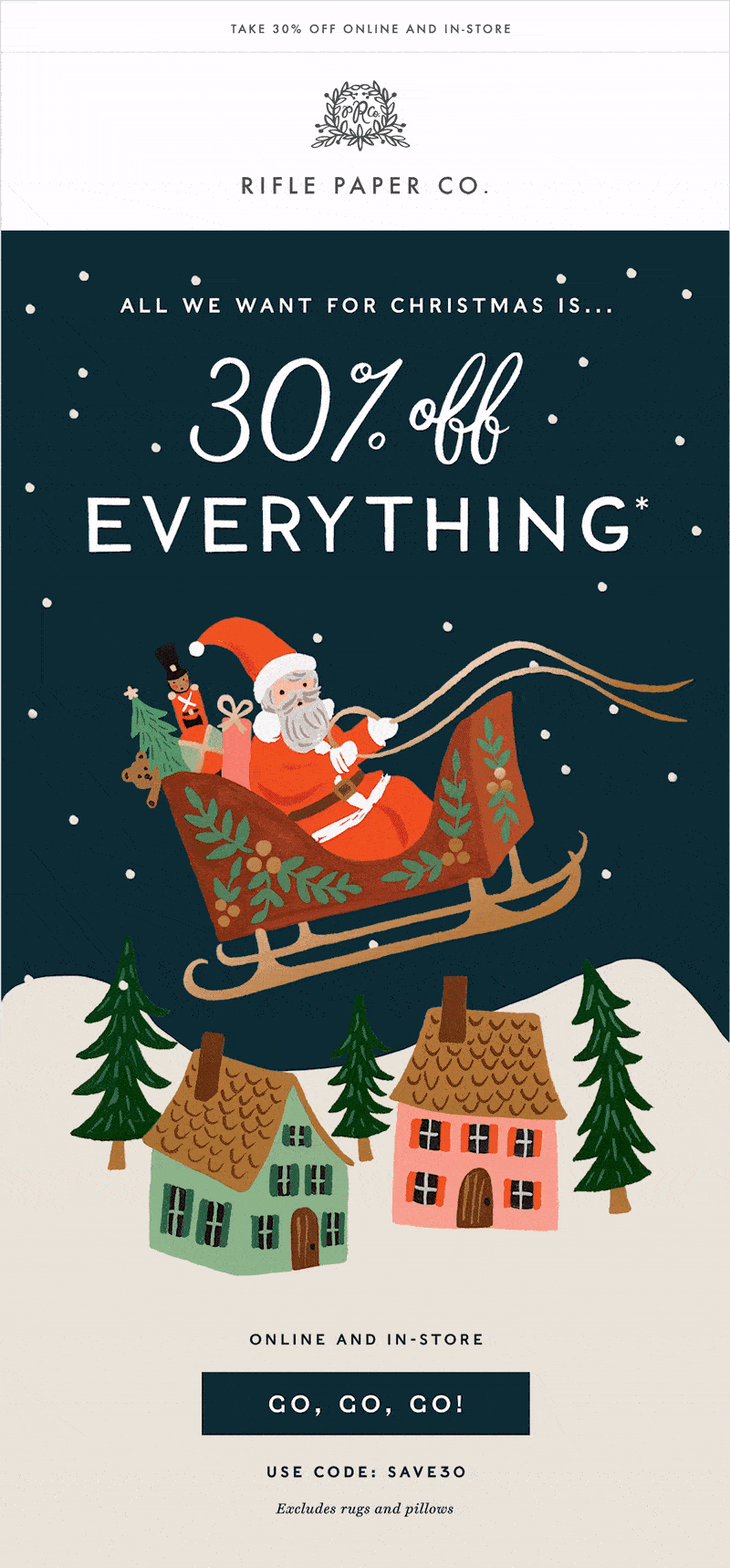 ejemplo de email de descuento navideño de Rifle Paper Co.