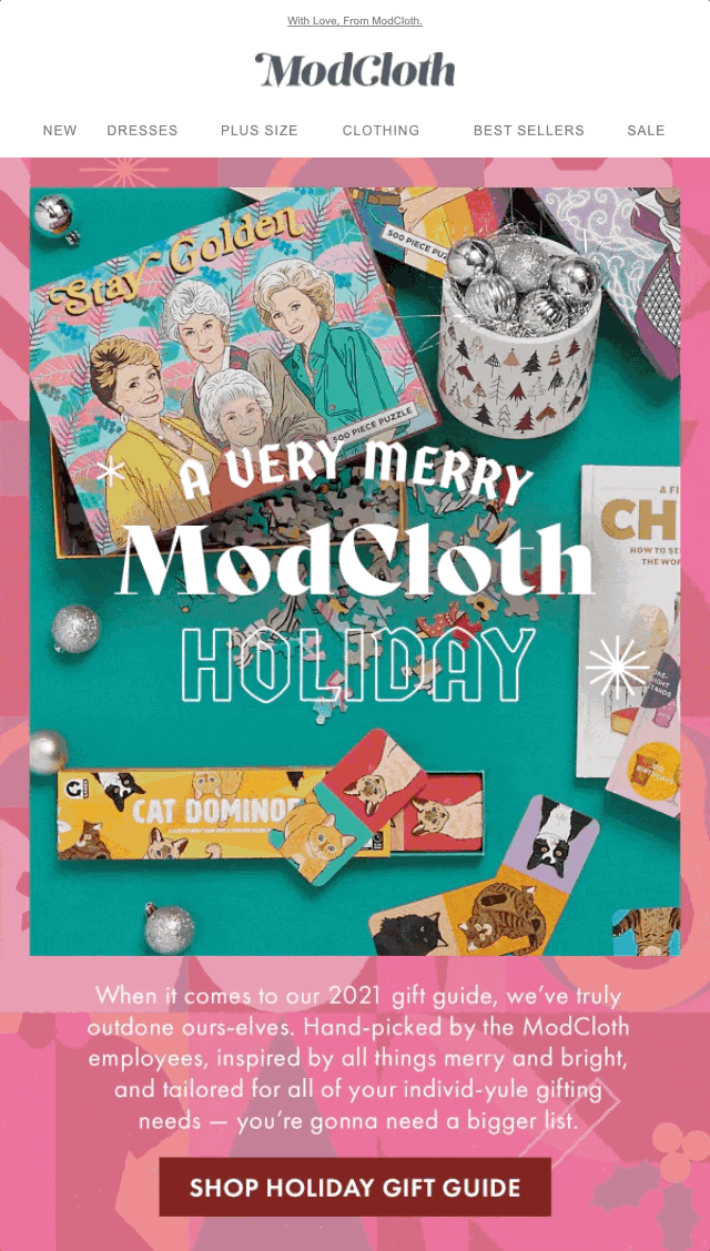 Przykład e-maila przedświątecznego marki Modcloth