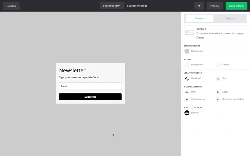 A GIF displaying reCAPTCHA being added to a MailerLite form