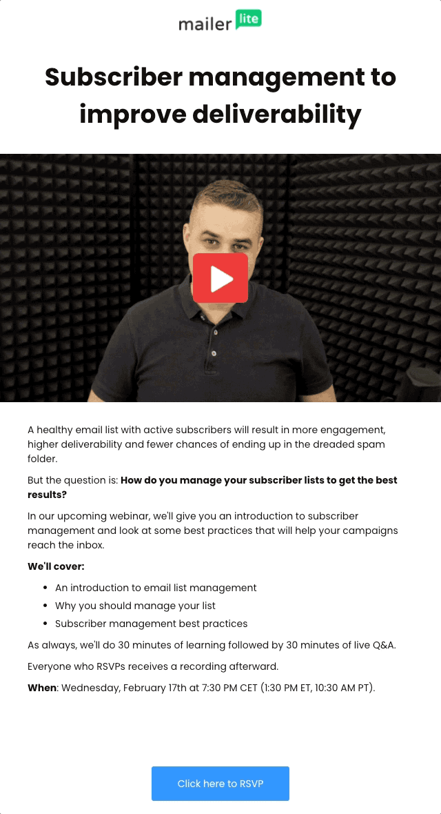 Webinar MailerLite jako przykład osadzonego wideo