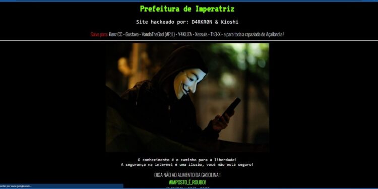 Site da prefeitura de Imperatriz é invadido e hackers protestam contra valor da gasolina