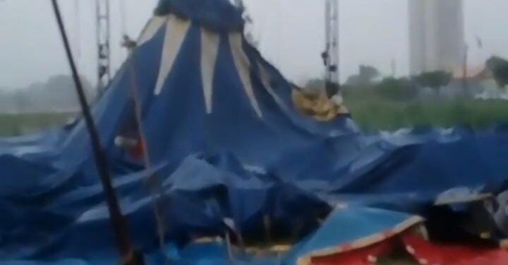 Estrutura de circo desaba durante forte chuva em Açailândia