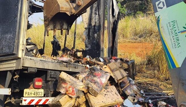 Caminhão que transportava produtos alimentícios pega fogo no MA