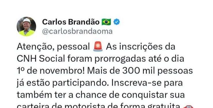 Governo do Estado prorroga inscrições da CNH Social no Maranhão até o dia 1º de novembro