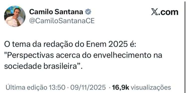 Tema da redação do Enem 2025 aborda o envelhecimento na sociedade brasileira