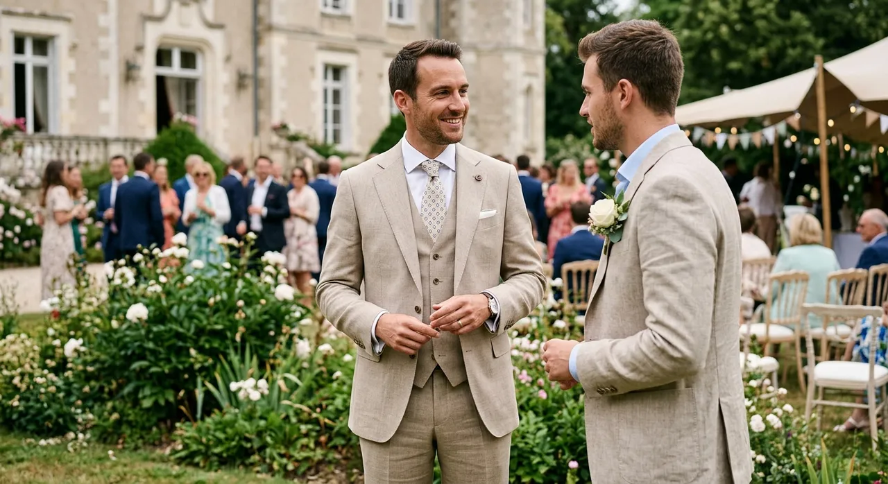 Costume de mariage beige homme Maison Bleue