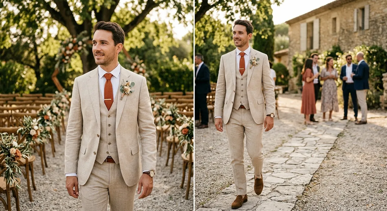 Costume de mariage beige pour homme Maison Bleue
