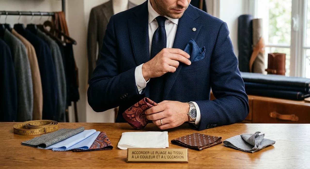 Choix de pochettes de costume accordées à la veste et à la cravate – Maison Bleue Mulhouse