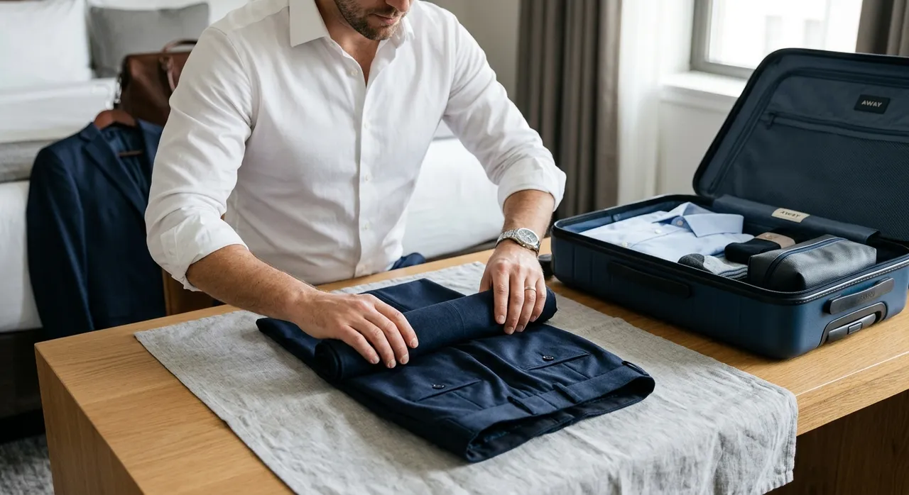 Plier un pantalon de costume pour valise