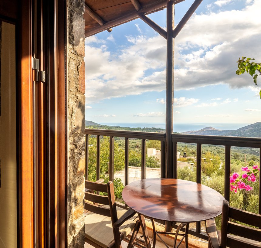 The view of the Males mountains and the sea from the balcony of the residence