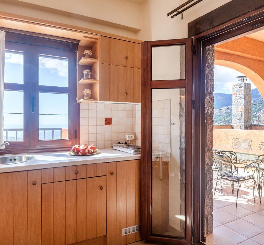 The kitchen of the residence with the beautiful view