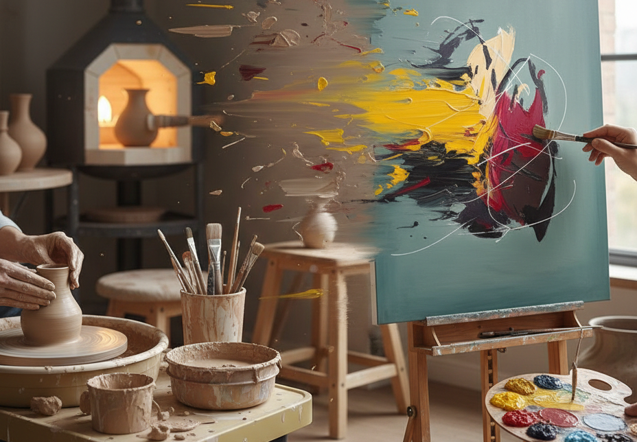 Galleri med farverige malerier