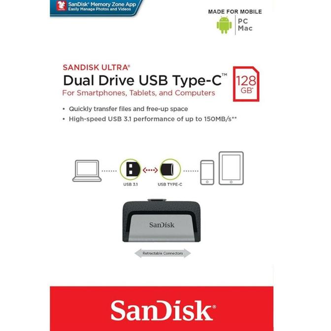 Pendrive Sandisk Ultra Dual 128 GB USB 3.1 Type C + Type A 
