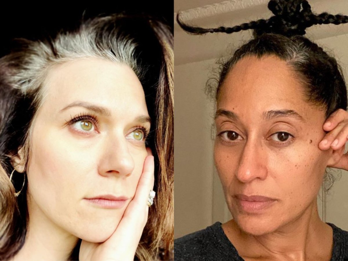 Celebrity grey hair gallery: Celebrities growing out greys in isolation.